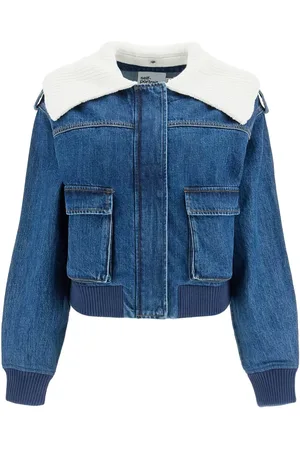 Self-Portrait Jacka, Dam, M, Denim, Denimjacka i bombermodell med ribbad krage