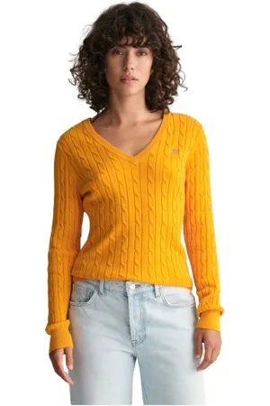 GANT Stickade tröjor & koftor, Dam, XL, Bomull, Twisted Cotton V-Neck Tröja