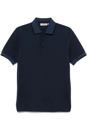 CANALI Topp, Herr, L, Bomull, Marinblårandig kortärmad pikétröja