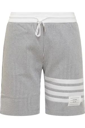 Thom Browne Shorts, Dam, M, Bomull, 4-Bar Randiga Seersucker Shorts med Dragsko