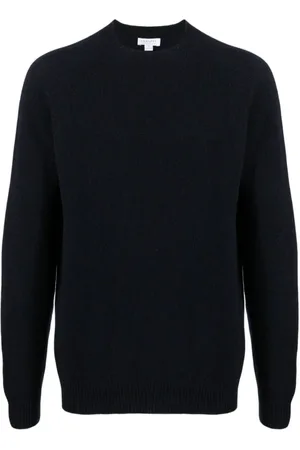 Sunspel Stickade tröjor & koftor, Herr, M, Mörk Marinblå Lambswool Crew Neck Tröja