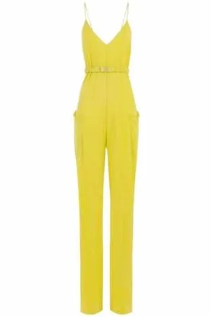 Elisabetta Franchi Jumpsuits & Playsuits, Dam, L, Gul crepe jumpsuit med V-hals
