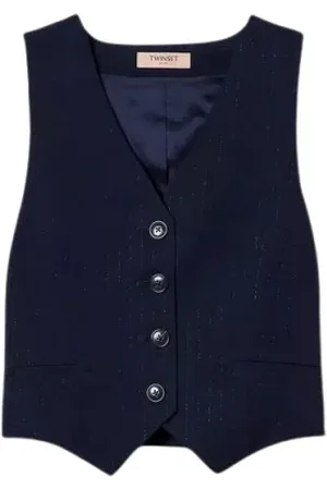 Twin-Set Jacka, Dam, S, Polyester, Blårandig Väst med Lurexgarn