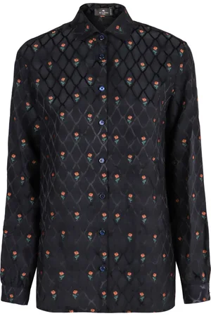 Etro Blusar & Skjortor , Dam, M, Polyester, Geometrisk blommig jacquard sidenblus