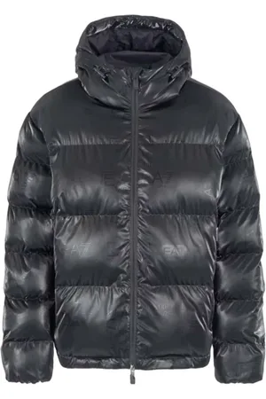 EA7 Jacka, Herr, S, Polyester, Svarta Jackor med Huva och Logotryck