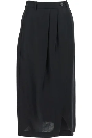 TELA Kjol, Dam, M, Linne, Svart Linne Kjol med Slits