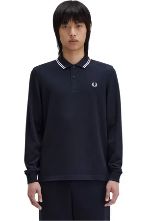 Fred Perry Topp, Herr, S, Bomull, Långärmad pikétröja med detaljer
