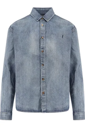 Saint Laurent Skjorta, Herr, L, Denim, Denim skjorta med logobroderi
