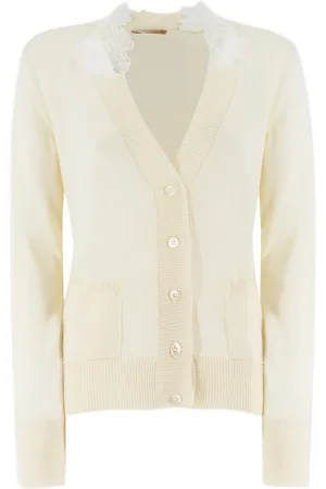 ERMANNO SCERVINO Stickade tröjor & koftor, Dam, S, Bomull, Spetsapplikation Kofta med V-ringning