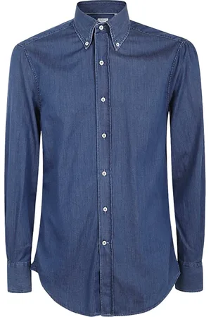 Brunello Cucinelli Skjorta, Herr, S, Denim, Mörk Denimskjorta