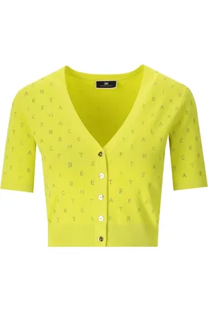 Elisabetta Franchi Stickade tröjor & koftor, Dam, L, Cedar Croppad Kofta med Strass