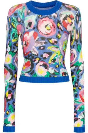 Chiara Ferragni Stickade tröjor & koftor, Dam, M, Blommig Slim Fit Tröja i Ullmix