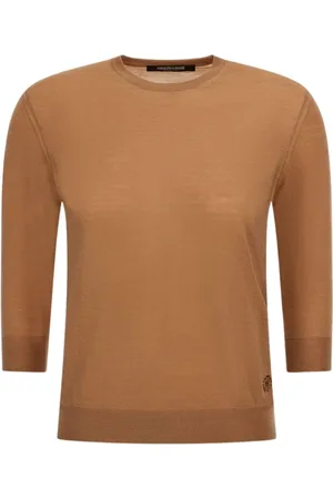 Roberto Cavalli Stickade tröjor & koftor, Dam, M, Brun Kortärmad Tröja Kvinna Italien