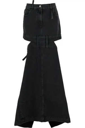 The Attico Kjol, Dam, W28, Denim, Svart Denim Midikjol med Hög Midja