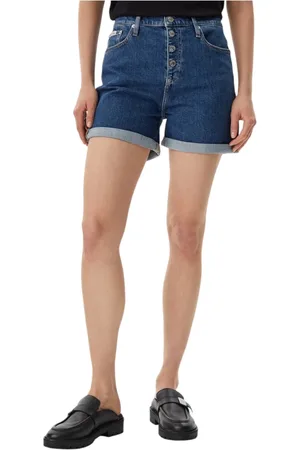 Calvin Klein Shorts, Dam, W26, Bomull, Blå Bomullsshorts med Fickor
