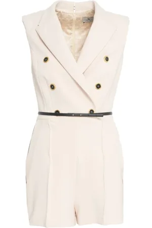 Elisabetta Franchi Jumpsuits & Playsuits, Dam, M, Elegancki beżowy kombinezon z metalicznymi detalami