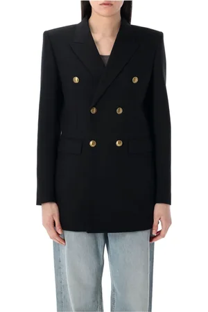 Saint Laurent Jacka, Dam, M, Svart ull gabardin dubbelknäppt jacka