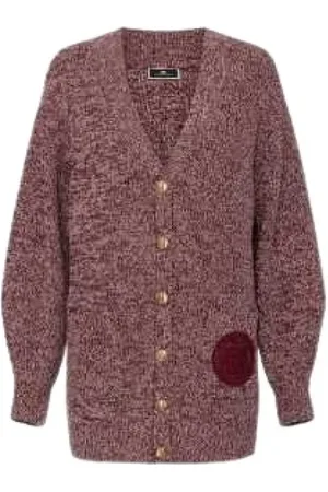 Elisabetta Franchi Stickade tröjor & koftor, Dam, M, Bordeaux Cream Mottled Cardigan