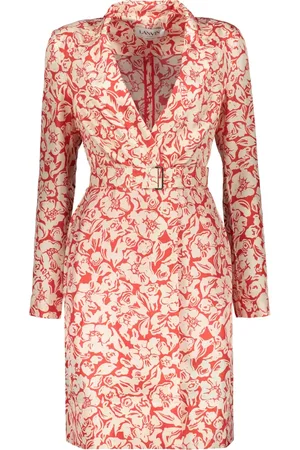 Lanvin Klänning, Dam, M, Rayon, Blommig Mini Klänning i Siden med Omlott och Skärp
