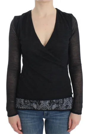 ERMANNO SCERVINO Stickade tröjor & koftor, Dam, M, Polyester, Svart V-ringad tröja i ullmix