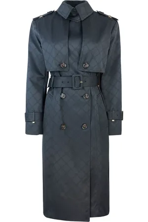 Elisabetta Franchi Kappa, Dam, M, Polyester, Trenchcoat i jacquardvävt tekniskt tyg