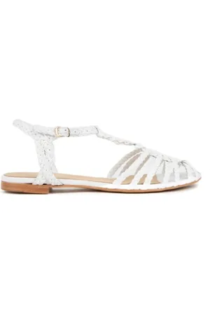 Paloma Barceló Skor, Dam, 37 EU, Läder, Vit Läder Flätad Rem Sandal