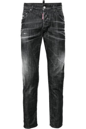Dsquared2 Jeans, Herr, 2Xl, Bomull, Svarta Slim Fit Faded Stretch Bomullsjeans