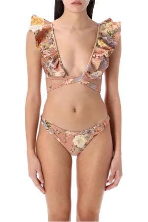 ZIMMERMANN Badkläder, Dam, S, Läder, Tropisk Rosa Wrap Ruffle Bikini