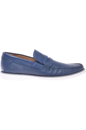 BALDININI Skor, Herr, 42 EU, Loafer in perforated cerulean tumbled leather