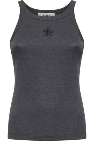 Fendi Topp, Dam, L, Bomull, Grå Ribbstickad Tank Top