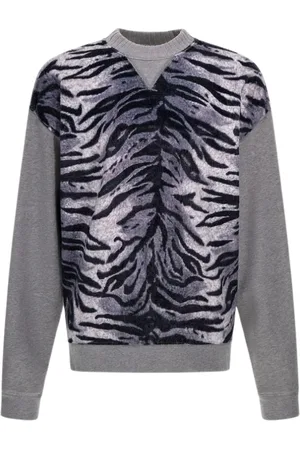 Roberto Cavalli Stickade tröjor & koftor, Herr, S, Zebra Print Sweatshirt Grå Man