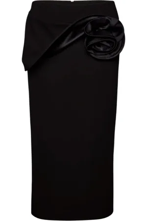 MAGDA BUTRYM Kjol, Dam, M, Elegant Svart Midikjol med Draperade Detaljer