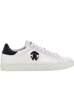 Roberto Cavalli Skor, Herr, 46 EU, Läder, Logo Sneakers Vit/Svart Man Italien