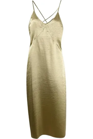 Dsquared2 Klänning, Dam, S, Grön Satin Lång Klänning med Korsade Ryggband