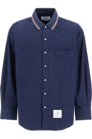 Thom Browne Skjorta, Herr, L, Bomull, Oversized flanellskjorta med trikolorfält