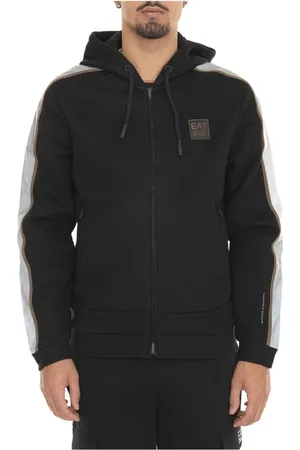 EA7 Sweatshirts & Hoodies, Herr, S, Bomull, Hooded Zip Sweatshirt med Kontrastdetaljer