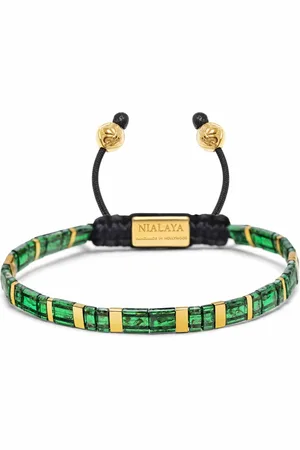 Nialaya Accessoarer, Herr, L, Nylon, Armband med marmorerade gröna och guld Miyuki Tila-pärlor