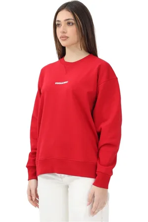 Dsquared2 Sweatshirts & Hoodies, Dam, XS, Röd Crewneck Tröja med Vit Logotyp