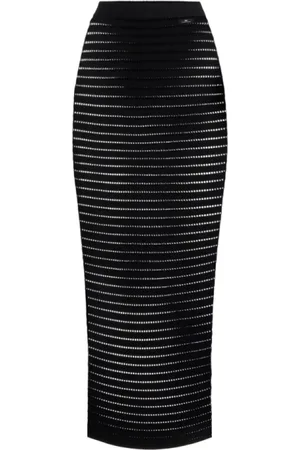 Elisabetta Franchi Kjol, Dam, S, Polyester, Svart Stickad Kjol med Intrikata Detaljer