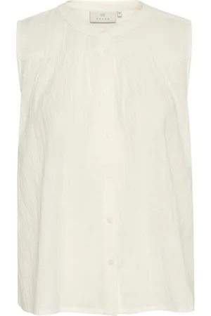 Kaffe Topp, Dam, L, Bomull, Ruffle Front Top Blouse Chalk