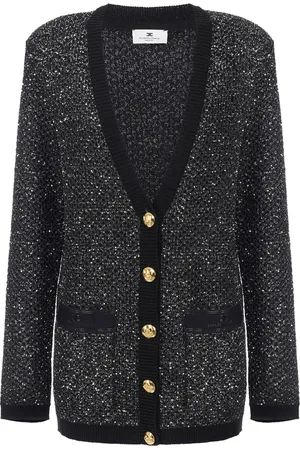 Elisabetta Franchi Stickade tröjor & koftor, Dam, M, Polyester, Sequin-thread Wool Cardigan