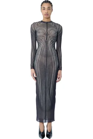 Jean Paul Gaultier Klänning, Dam, S, Spiral Print Mesh Maxi Klänning