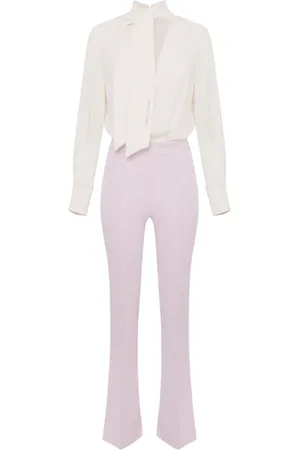Elisabetta Franchi Jumpsuits & Playsuits, Dam, S, Georgette tvådelad kostym med logotyp-scarf