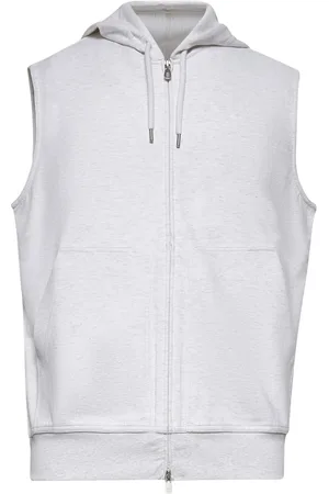 Brunello Cucinelli Sweatshirts & Hoodies, Herr, 2Xl, Bomull, Ecru Ärmlös Huva med Dragkedja Tröja