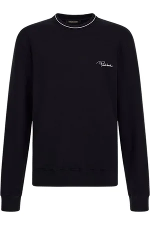 Roberto Cavalli Sweatshirts & Hoodies, Herr, M, Svart Logo Sweatshirt Tillverkad i Italien