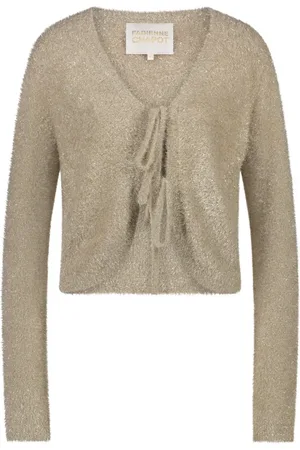 Fabienne Chapot Stickade tröjor & koftor, Dam, XL, Nylon, Gold Glitter V-Neck Kofta