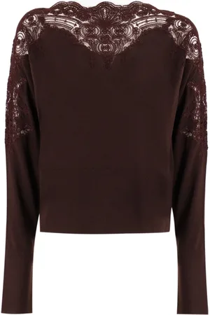 ERMANNO SCERVINO Stickade tröjor & koftor, Dam, L, Elegant spetströja med båtringning