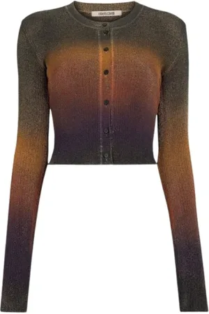 Roberto Cavalli Stickade tröjor & koftor, Dam, M, Polyester, Slim Fit Cropped Cardigan Knapp fram