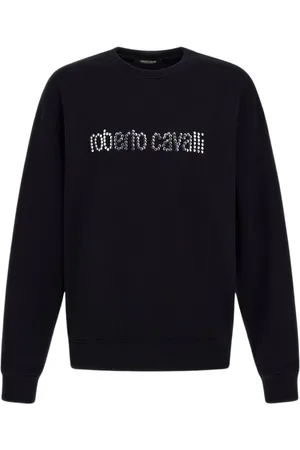 Roberto Cavalli Sweatshirts & Hoodies, Herr, L, Bomull, Studded Logo Crew-neck Sweatshirt