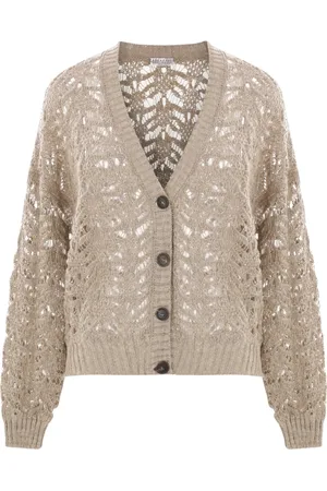 Brunello Cucinelli Stickade tröjor & koftor, Dam, S, Linne, Sequin Cardigan Sweater